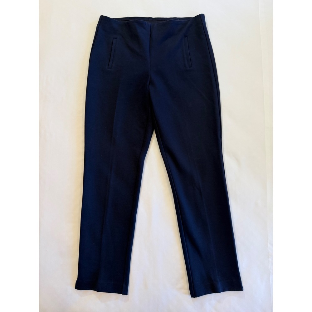 Navy Blue Ankle Trousers Chico's Pull On Stretch Ponte Pants Size 1 Medium